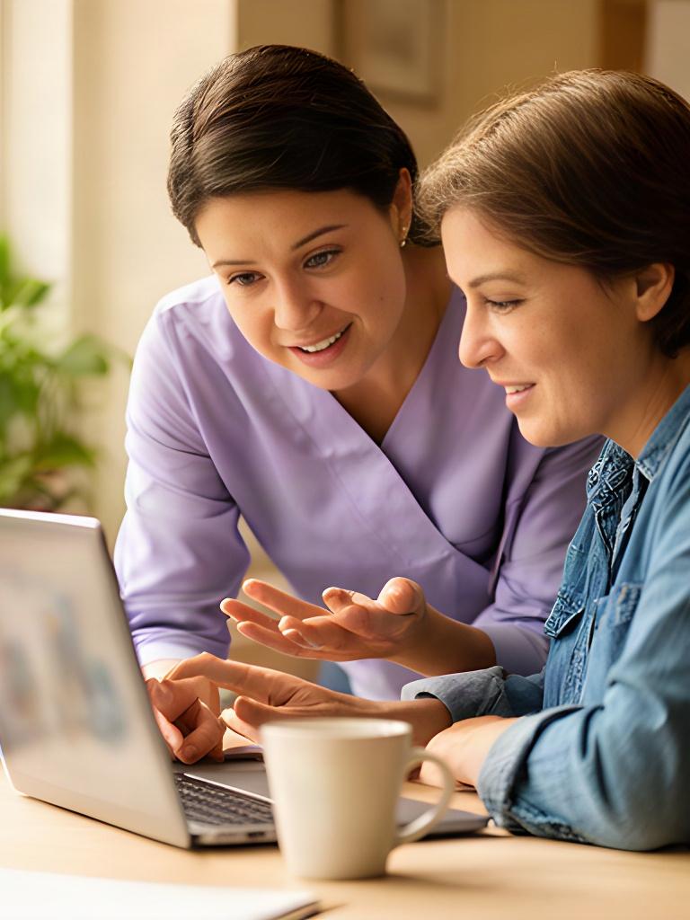 Support specialist helping a business owner solve a computer issue at a desk