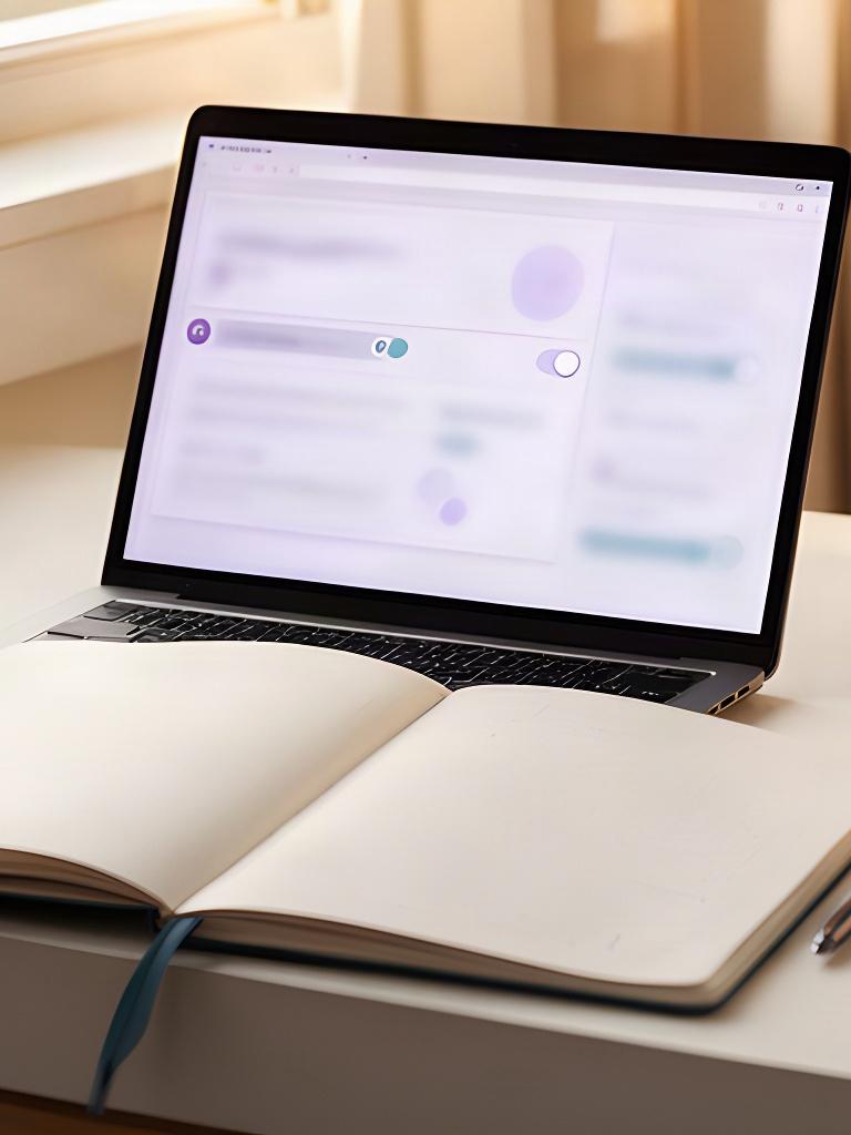 Browser privacy settings open on a laptop beside a notebook
