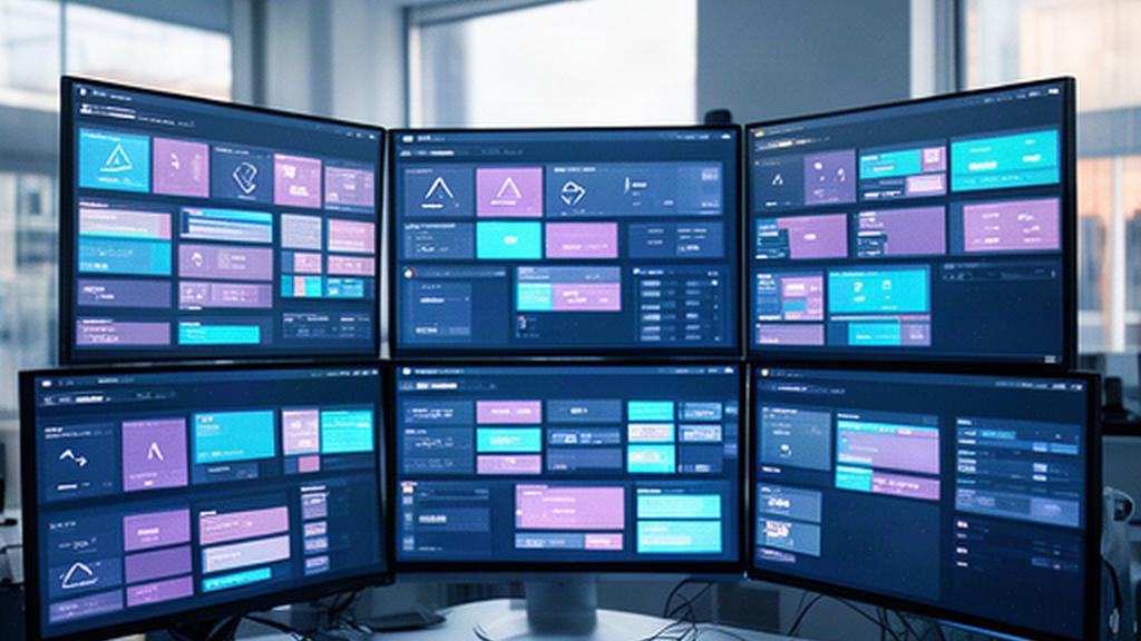 Network monitoring screens showing organized device status in a small office