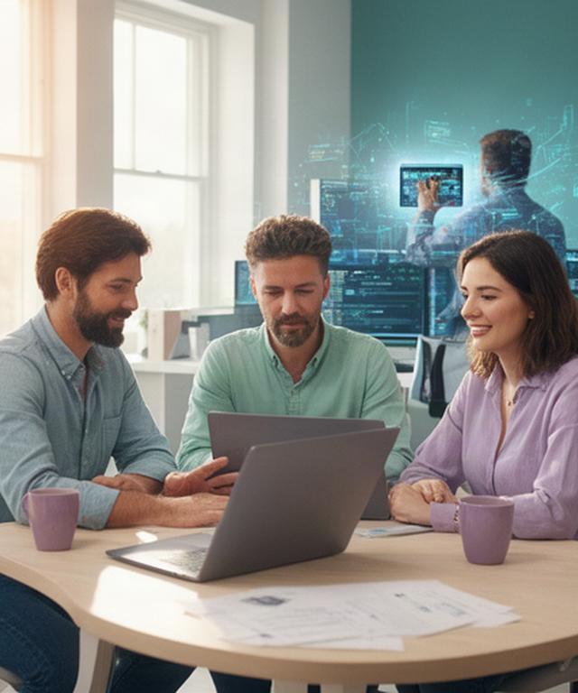 Small business team continuing work while an IT specialist monitors systems remotely
