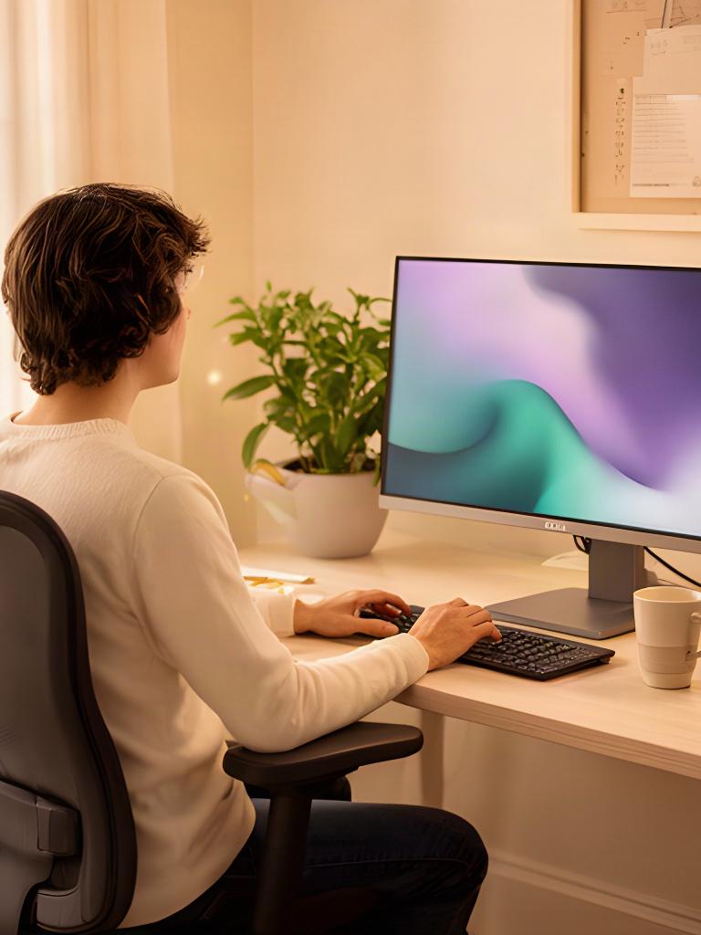 Customer receiving computer care at a tidy home office desk