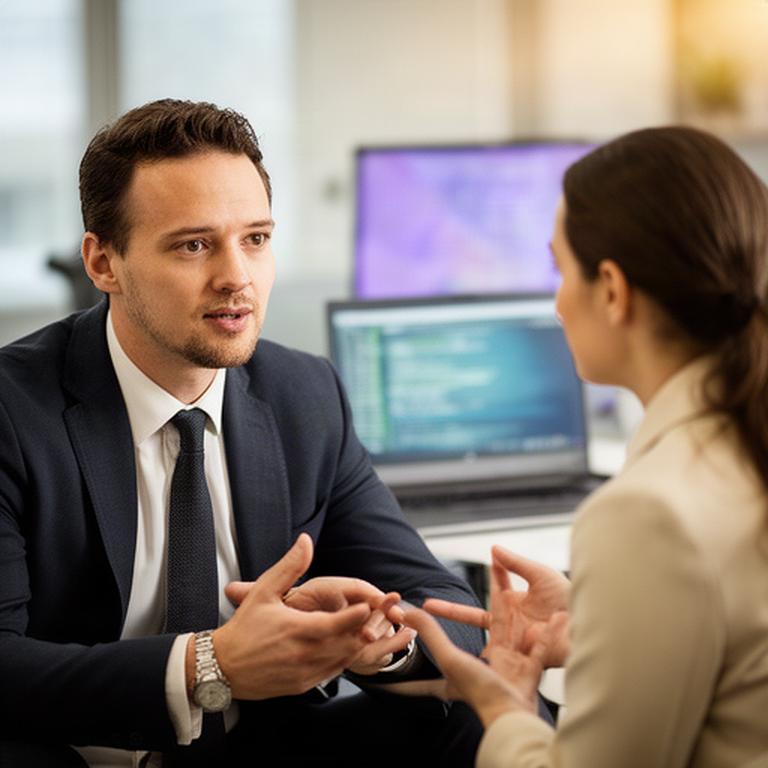 Alex Rivera, founder and CEO, speaking with a client in a modern office
