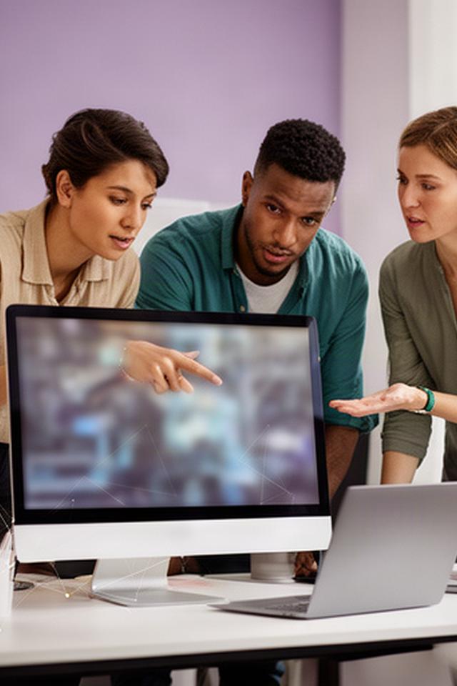 Small IT team collaborating around a workstation during remote support planning